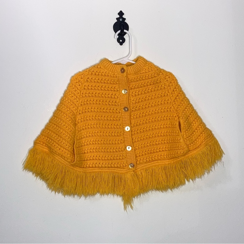 Vintage Girls Blue Bird sweater cape, size 3T, yellow, EUC!
